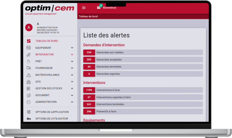 Optim/CEM – Tableau de bord